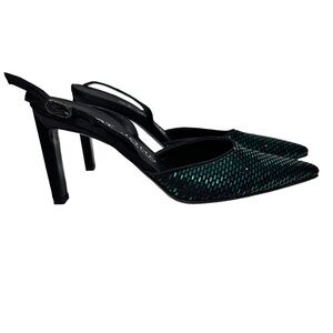 St.John Green Satin Sling Back Heels Vintage